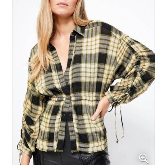 💜Firm Price💜Free People Plaid Ruched Sleeve Shirt - Picture 9 of 16